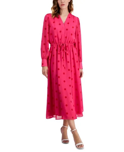 Женское платье миди в горошек на кулиске Anne Klein, розовый