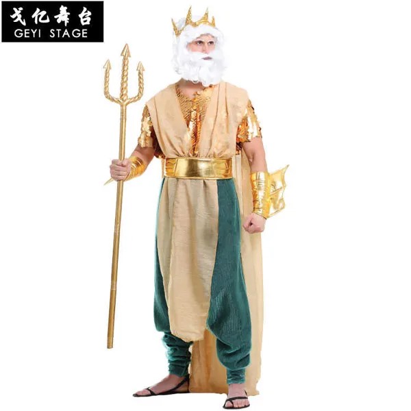 Мужская греческая мифология Нептун Poseidon Косплей Хэллоуин Король всех богов Zeus костюмы Карнавал Пурим платье для маскарада, вечеринки