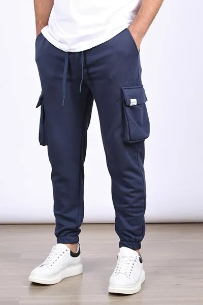 Темно-синие мужские спортивные штаны с эластичными карманами-карго 6514 MADMEXT