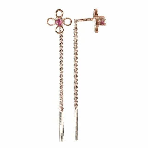 Серьги цепочки CORDE, серебро, 925 проба, золочение, рубин, размер/диаметр 8 мм, длина 5 см, золотой, розовый