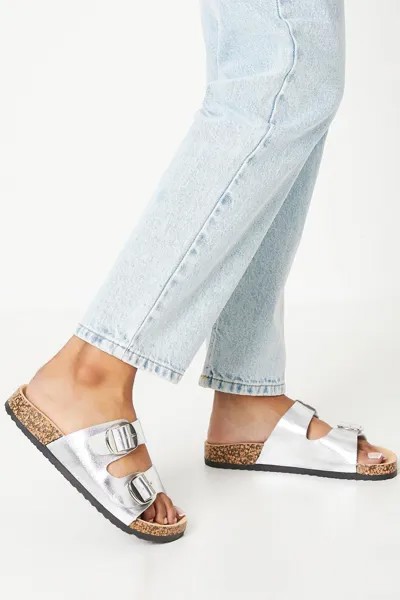 Шлепанцы Finola с двойной пряжкой и стелькой Dorothy Perkins, серебро