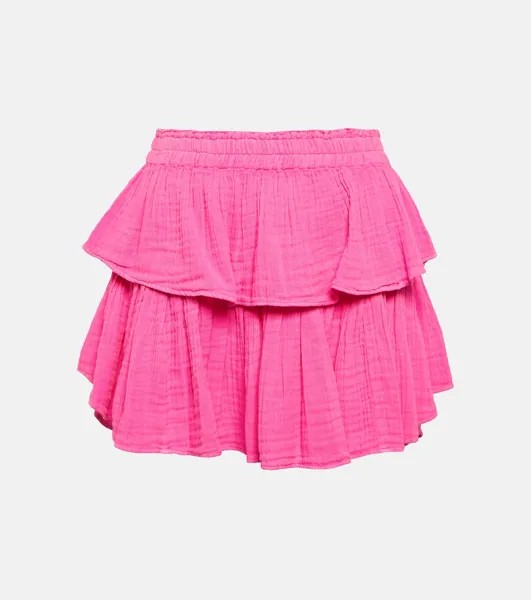 Хлопковая мини-юбка с оборками LOVESHACKFANCY, розовый