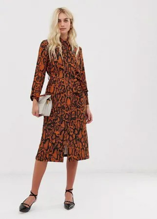 Платье-рубашка с леопардовым принтом и поясом Zibi London-Коричневый
