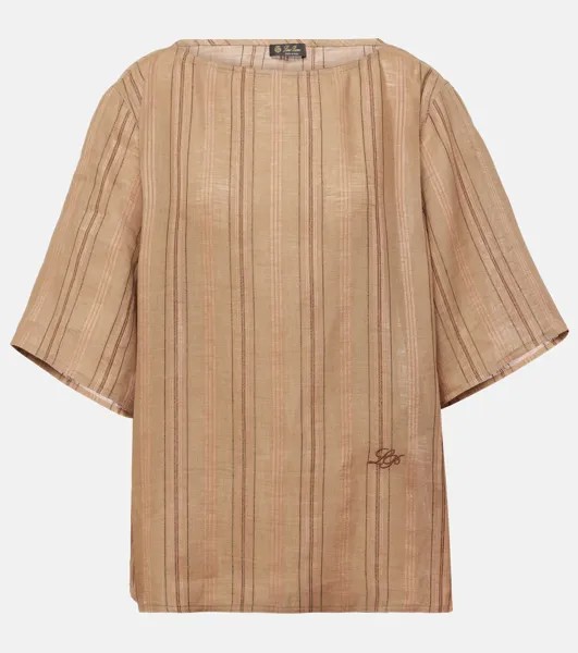 Льняной топ Mara в полоску Loro Piana, коричневый