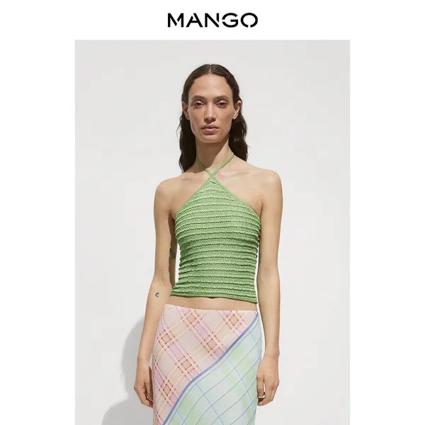 Женский топ Mango с открытой спиной, светло-зеленый