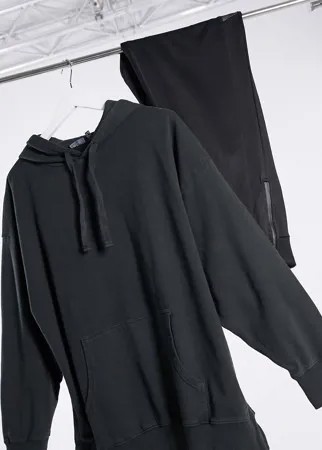 Выбеленный черный худи в стиле oversized со вставками ASOS DESIGN-Серый