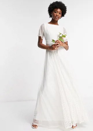 Белое свадебное платье мидакси с вышивкой и струящейся юбкой Frock and Frill-Белый
