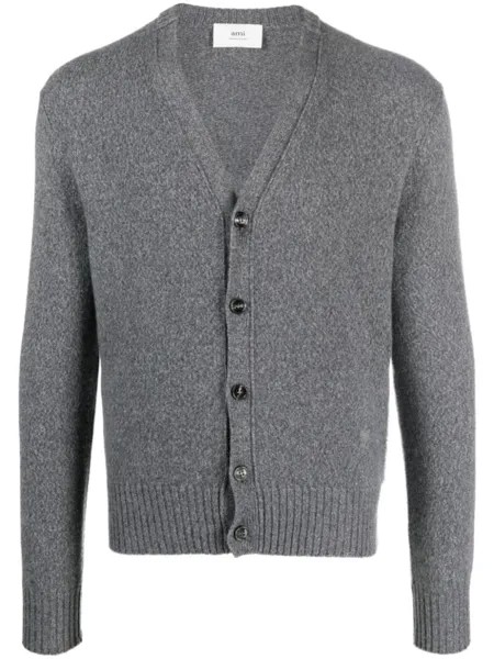 AMI Paris V-neck cashmere blend cardigan, серый
