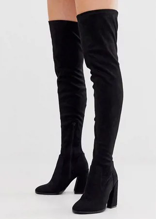 Черные сапоги-ботфорты для широкой стопы на каблуке ASOS DESIGN Korey-Черный
