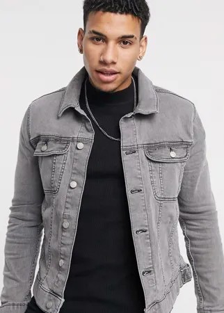 Серая джинсовая куртка зауженного кроя ASOS DESIGN-Серый