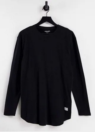Черный лонгслив из органического хлопка с ассиметричным краем Jack & Jones Essentials-Черный цвет