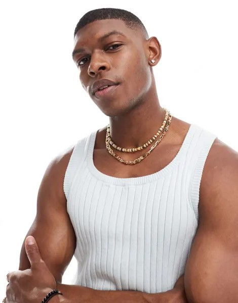 Голубая легкая трикотажная майка в рубчик ASOS DESIGN Muscle