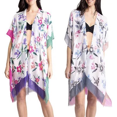 Женское кимоно, летнее легкое длинное пляжное платье с цветочным принтом и верхней крышкой