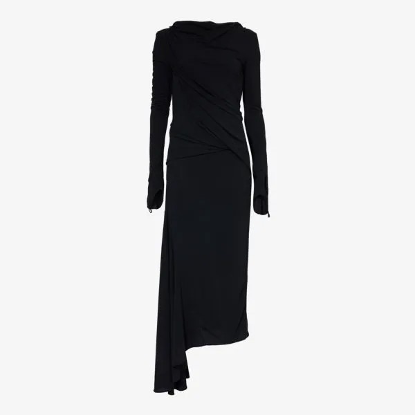 Платье макси из эластичной ткани с драпировкой и воротником-хомутом Givenchy, черный