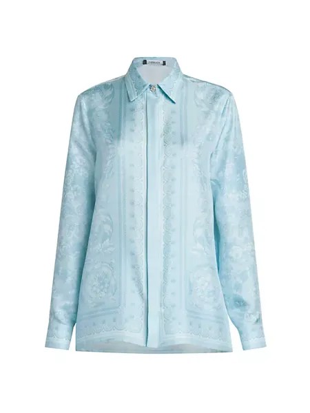 Рубашка из шелкового твила с принтом Baroque Versace, цвет pale blue