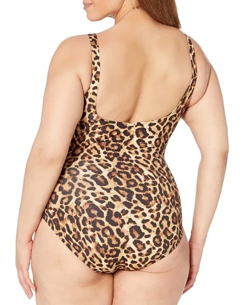 Купальник LAUREN Ralph Lauren Leopard Print Ring Over-the-Shoulder One-Piece, коричневый