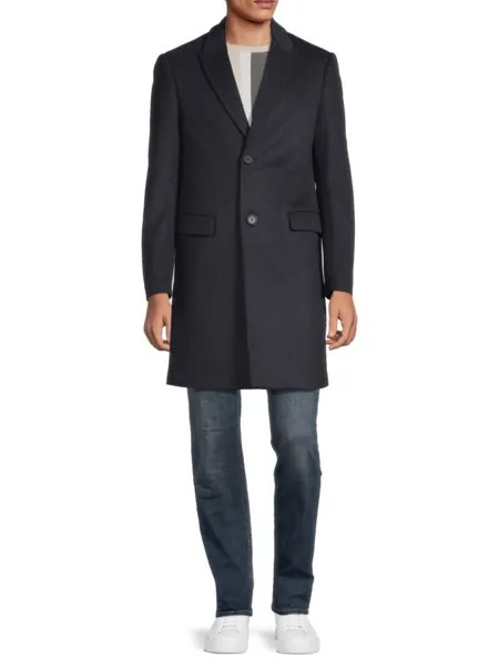 Верхнее пальто из смесовой шерсти с пиковыми лацканами Saks Fifth Avenue, темно-синий