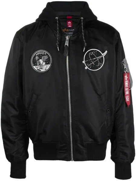 Бомбер с графичным принтом Alpha Industries, черный