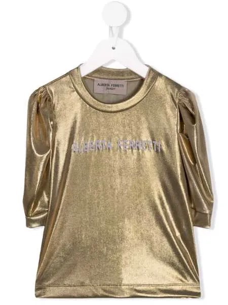 Alberta Ferretti Kids топ с логотипом и эффектом металлик