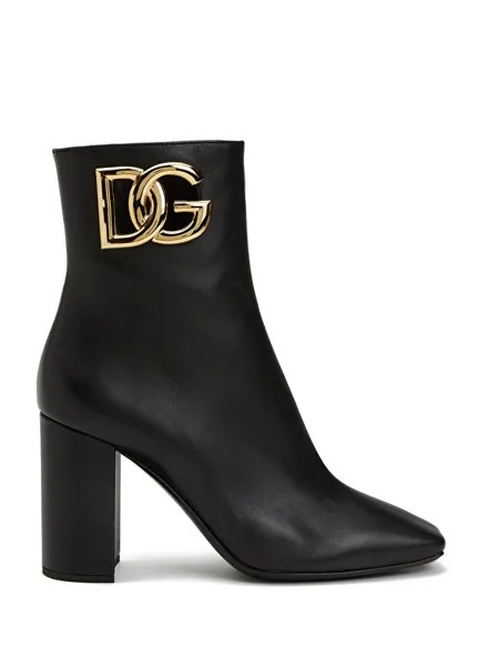 Женские кожаные ботинки с черным логотипом Dolce&Gabbana