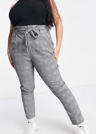 Серые строгие брюки в клетку с присборенной талией Vero Moda Curve-Многоцветный
