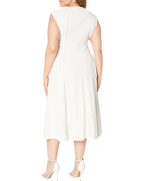Платье Calvin Klein Cap Sleeve V-Neck Scuba Crepe Midi Sheath, цвет Pearl