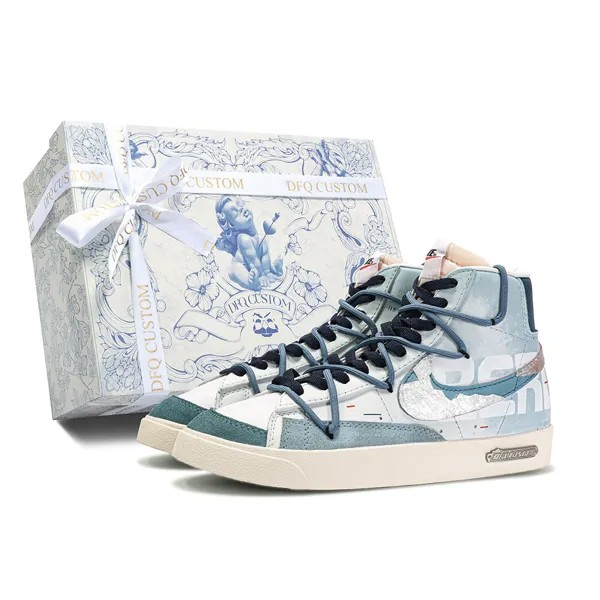Кроссовки Nike Blazer Skateboarding Shoes Men Mid-top Blue/white, синий/белый