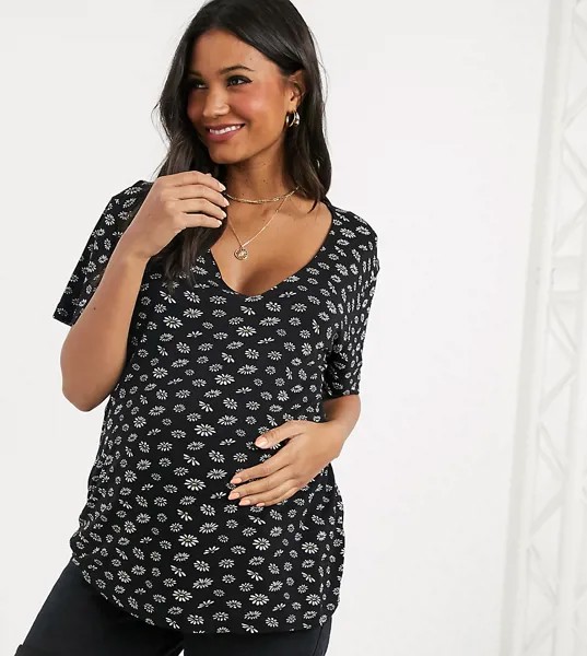 Футболка для кормления с принтом и V-образным вырезом ASOS DESIGN Maternity-Многоцветный