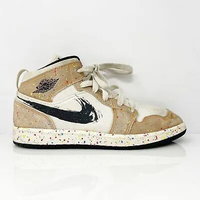 Баскетбольные кроссовки Nike Boys Air Jordan 1 Mid SE DA8007-100 цвета слоновой кости, размер 2 года