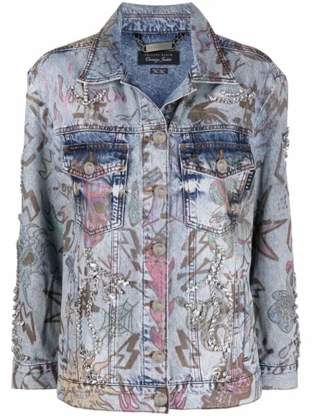 Philipp Plein джинсовая куртка оверсайз с монограммой, синий