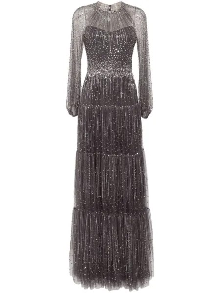 Jenny Packham ярусное платье Solar с кристаллами, серый
