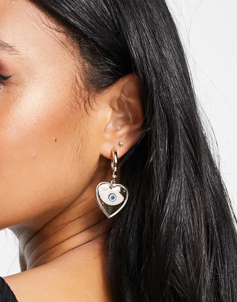 Золотистые серьги-кольца с подвеской-сердечком с глазом ASOS DESIGN-Золотистый
