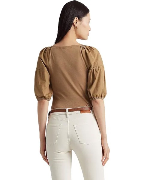 Футболка LAUREN Ralph Lauren Petite Stretch Cotton Puff-Sleeve Tee, цвет New Tan