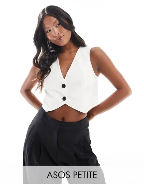 Укороченный строгий жилет цвета слоновой кости ASOS DESIGN Petite