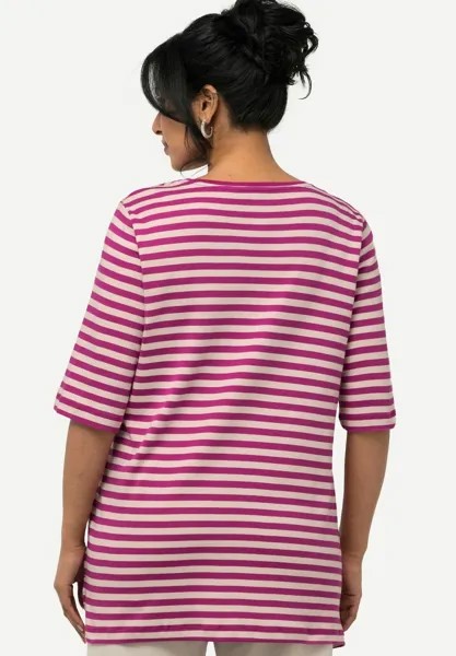 Футболка с принтом STRIPED SHORT SLEEVE PIMA  Ulla Popken, цвет Berry