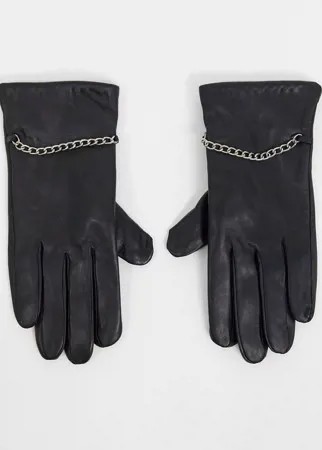 Черные кожаные перчатки с цепочками Barney's Originals-Черный