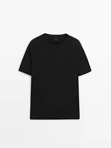 Футболка из 100% хлопка с текстурным трикотажем Massimo Dutti, черный