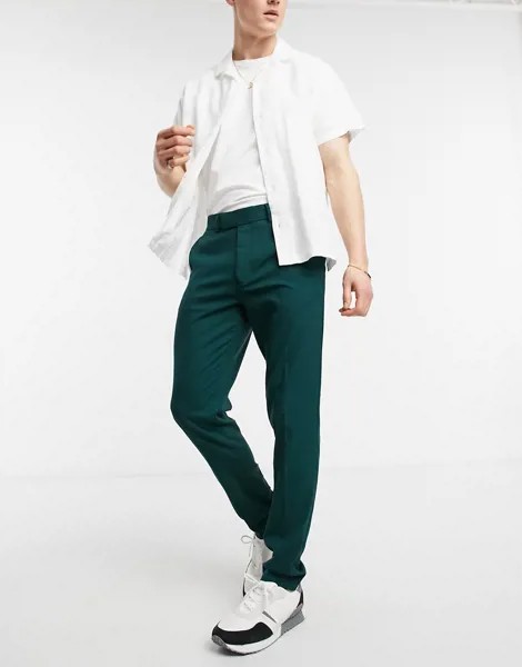 Зеленые облегающие брюки в строгом стиле ASOS DESIGN-Зеленый цвет