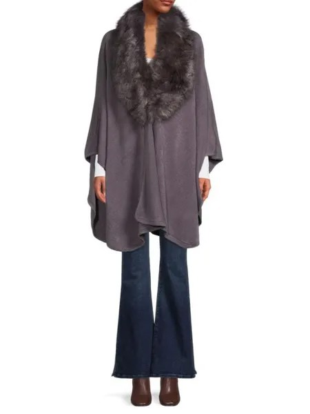 Накидка с отделкой из искусственного меха Saks Fifth Avenue Dark grey