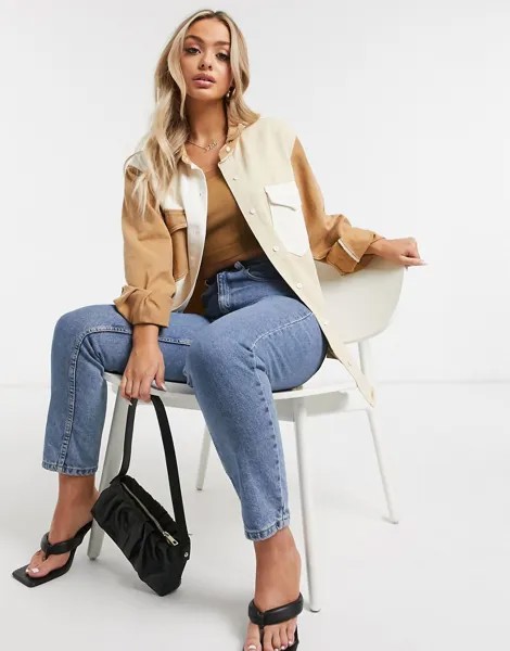 Светло-коричневая рубашка с контрастными вставками Missguided-Коричневый