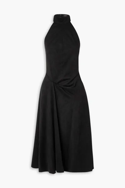 Платье миди Calypso с драпировкой и воротником-халтер из искусственной замши ISABEL MARANT, черный