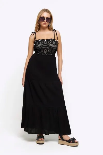 Ярусное платье макси крючком River Island, черный