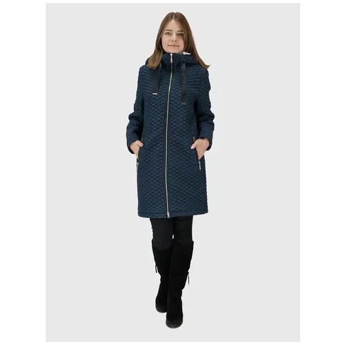 Куртка  KiS демисезонная, удлиненная, силуэт прямой, утепленная, водонепроницаемая, несъемный капюшон, карманы, капюшон, размер (46)164-92-98, синий