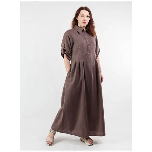 Платье KiS, хлопок, свободный силуэт, макси, карманы, размер (44)164-88-94, коричневый