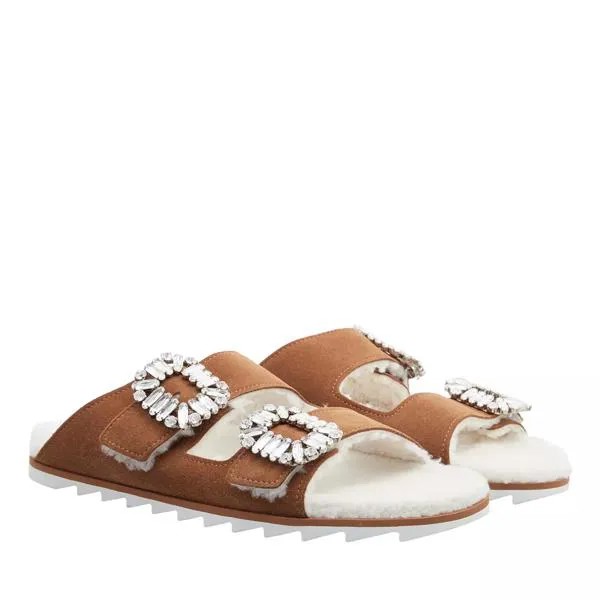 Туфли slidy viv´ fur strass buckle mules in suede Roger Vivier, коричневый