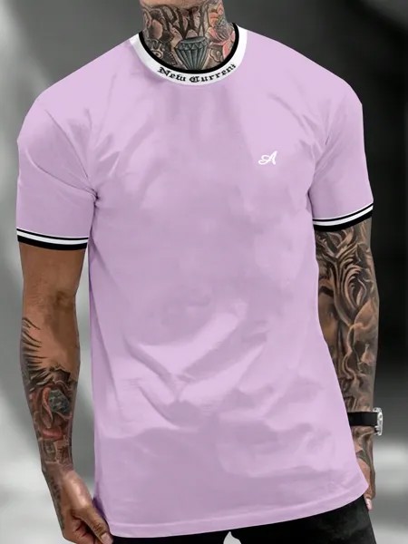 Мужская футболка с контрастным буквенным принтом Manfinity Homme и декоративной окантовкой, сиреневый фиолетовый