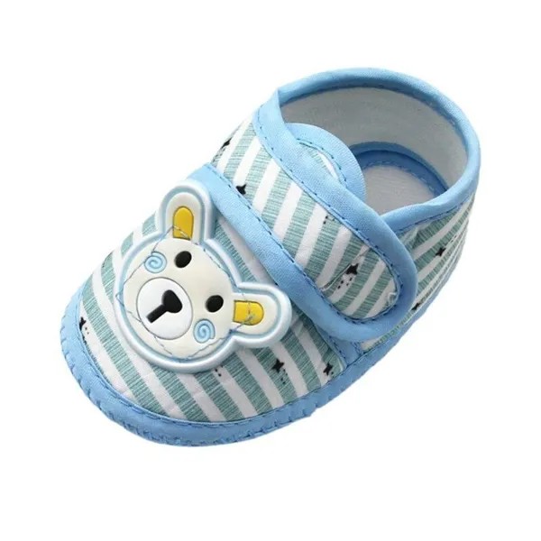 Baby Boy Girl Мультфильм Хлопок Обувь Медведь Шаблон Полосы Случайные кроссовки Новорожденный Малыш Мягкая обувь для детей-одинок 0-18M