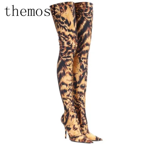 ARQA 2019 европейские и последние леопардовые эластичные сапоги до бедра женские сексуальные модные Размеры 33-48 оптовая продажа