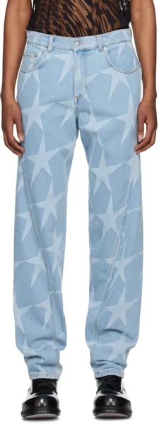 Синие джинсы со звездами Mugler, цвет Laser star