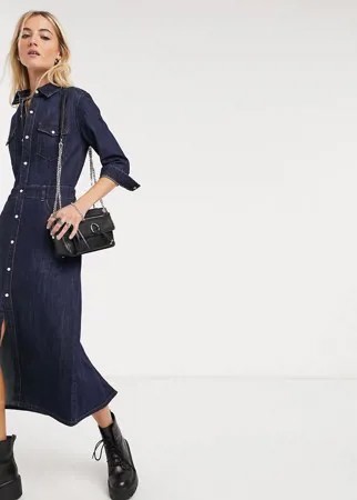 Джинсовое платье макси цвета темного индиго AllSaints-Синий